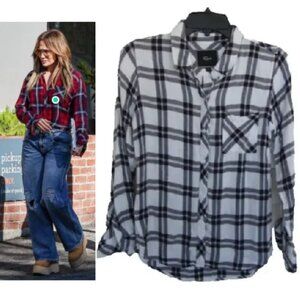 RAILS JLo Style White Scarlet Long Sleeve Hunter Button Down Flannel Shirt